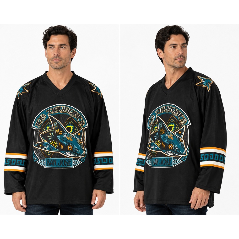 San Jose Sharks Los Tiburones Hockey Jersey Mens XL Black SGA Hispanic Heritage